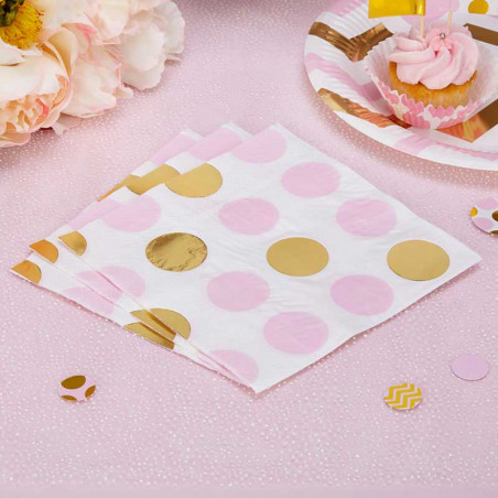 Grandes Serviettes Premium Pois Rose et Doré