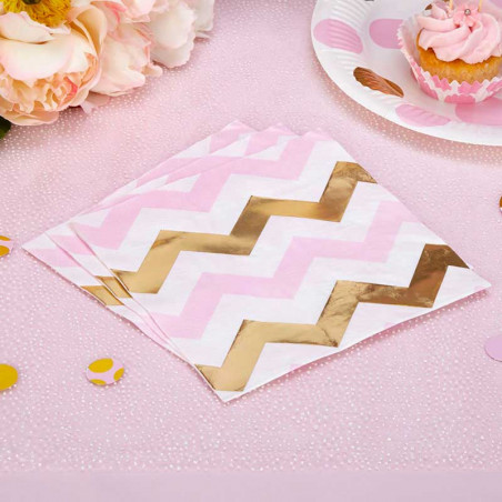 Grandes Serviettes Premium Chevron Rose et Doré