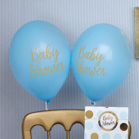 8 Ballons Latex Baby Shower Princes Bleu et Doré