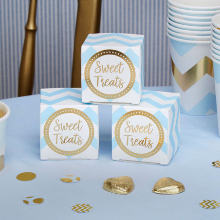 10 Mini Boîtes Sachets cadeaux Premium Chevron Bleu et Doré 10 Mini Boîtes Sachets cadeaux Premium Chevron Bleu et Doré