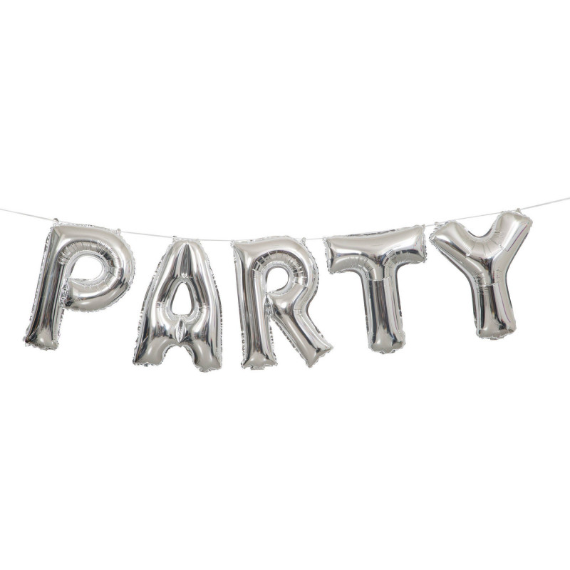 Ballons Lettres PARTY en Banderole Argent Brillant