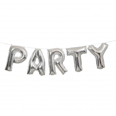 Ballons Lettres PARTY en Banderole Argent Brillant