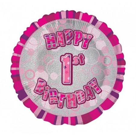 Ballon 1 an Rose Holographique - Premier anniversaire fille