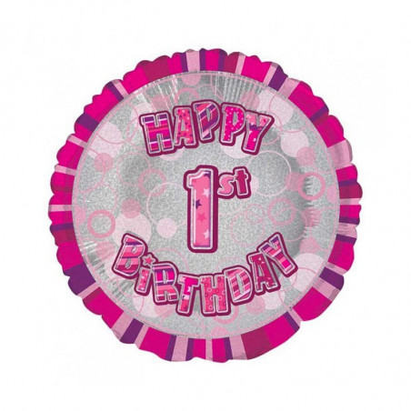 Ballon 1 an Rose Holographique - Premier anniversaire fille