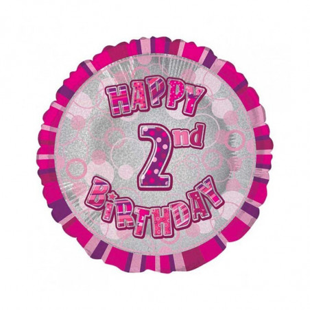 Ballon 2 ans Rose Holographique - Deuxième anniversaire fille