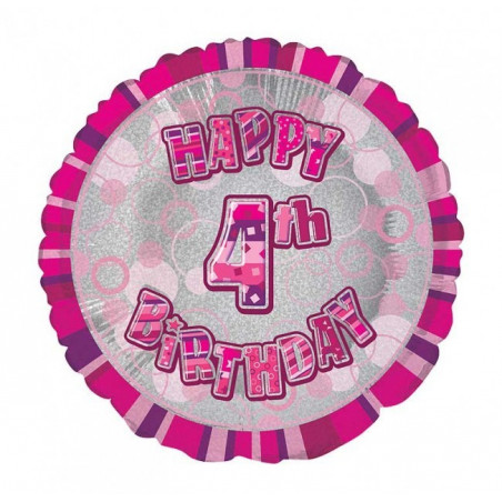 Ballon 4 ans Rose Holographique - Quatrième anniversaire fille
