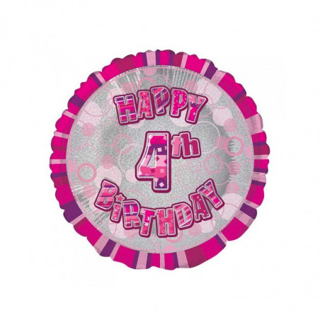 Ballon 4 ans Rose Holographique - Quatrième anniversaire fille