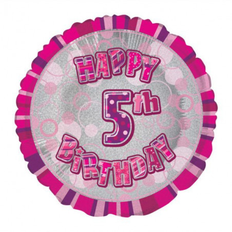 Ballon 5 ans Rose Holographique - Cinquième anniversaire fille
