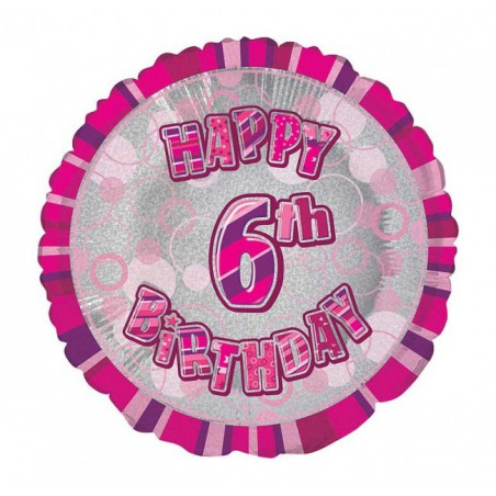 Ballon 6 ans Rose Holographique - Sixième anniversaire fille