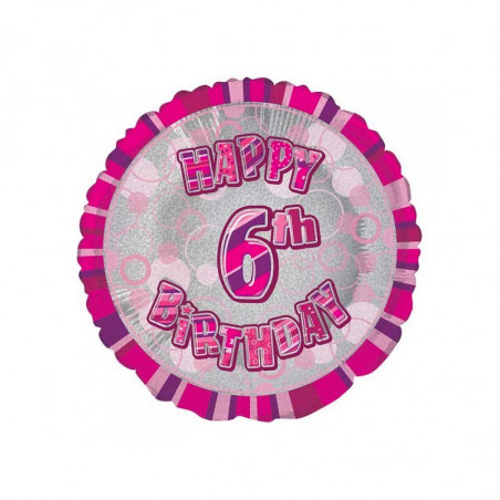 Ballon 6 ans Rose Holographique - Sixième anniversaire fille