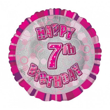 Ballon 7 ans Rose Holographique - Septième anniversaire fille