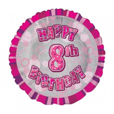 Ballon 8 ans Rose Holographique - Huitième anniversaire fille