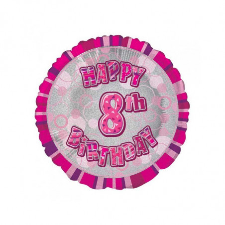 Ballon 8 ans Rose Holographique - Huitième anniversaire fille