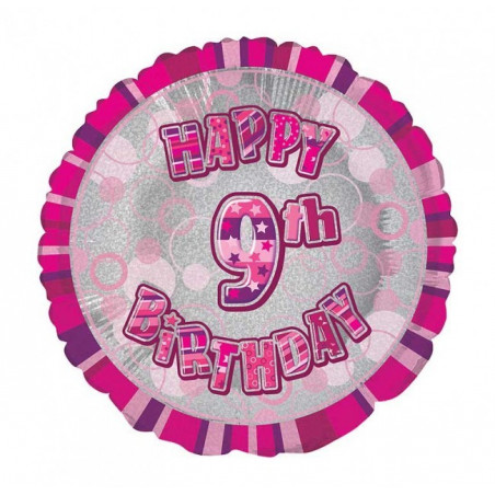 Ballon 9 ans Rose Holographique - Neuvième anniversaire fille