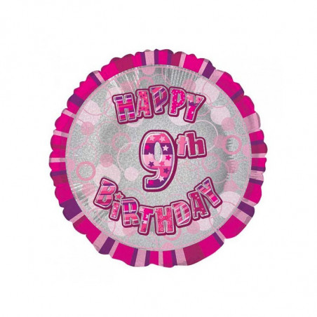 Ballon 9 ans Rose Holographique - Neuvième anniversaire fille