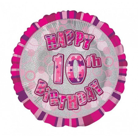 Ballon 10 ans Rose Holographique - Dixième anniversaire fille