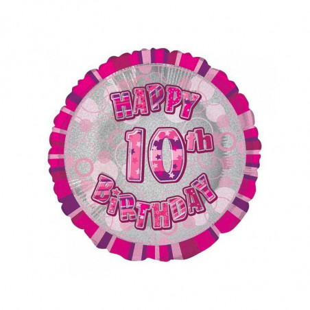 Ballon 10 ans Rose Holographique - Dixième anniversaire fille