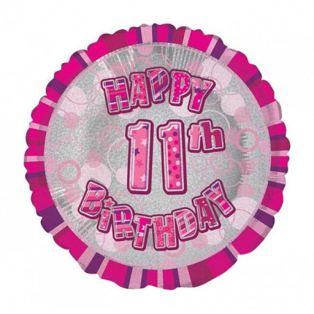 Ballon 11 ans Rose Holographique - Onzième anniversaire fille