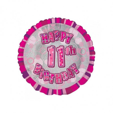 Ballon 11 ans Rose Holographique - Onzième anniversaire fille