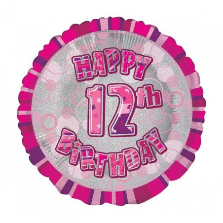 Ballon 12 ans Rose Holographique - Douzième anniversaire fille