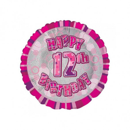 Ballon 12 ans Rose Holographique - Douzième anniversaire fille