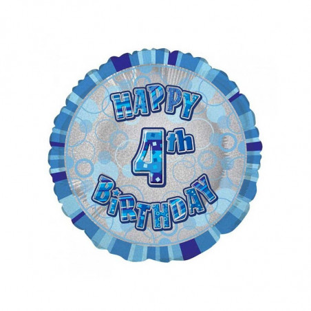 Ballon 4 ans Bleu Holographique - Quatrième anniversaire garçon