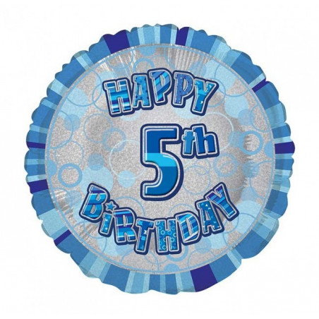 Ballon 5 ans Bleu Holographique - Cinquième anniversaire garçon