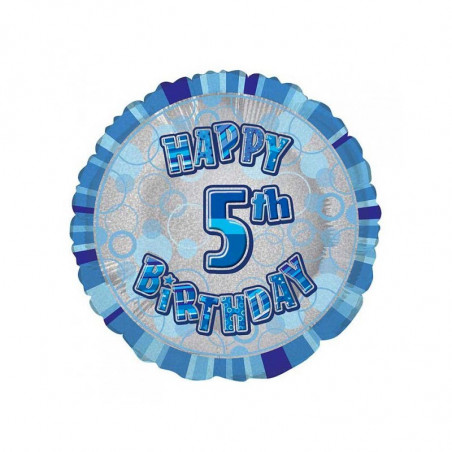 Ballon 5 ans Bleu Holographique - Cinquième anniversaire garçon