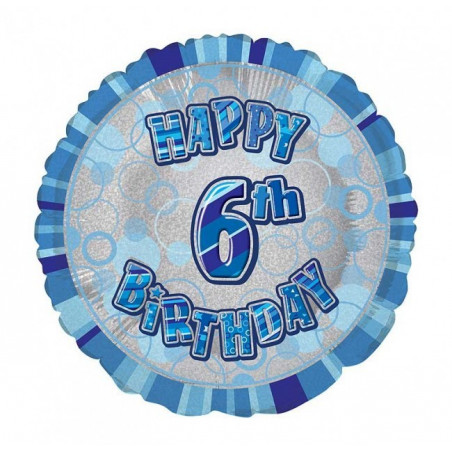Ballon 6 ans Bleu Holographique - Sixième anniversaire garçon