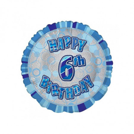 Ballon 6 ans Bleu Holographique - Sixième anniversaire garçon