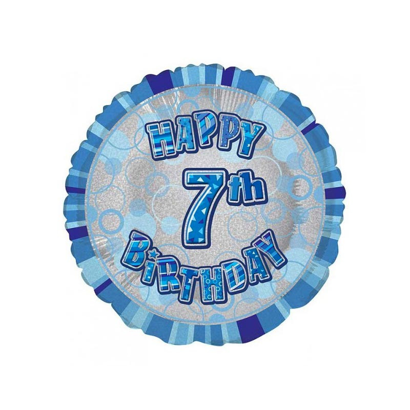 Ballon 7 ans Bleu Holographique - Septième anniversaire garçon