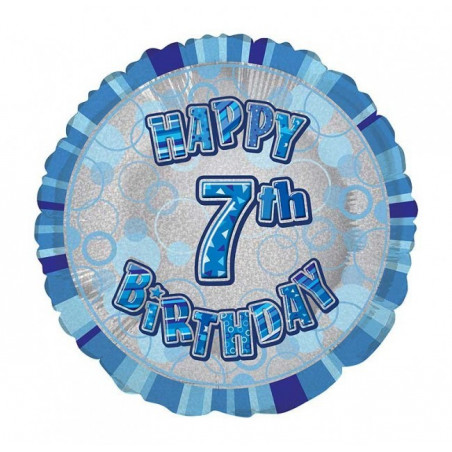 Ballon 7 ans Bleu Holographique - Septième anniversaire garçon