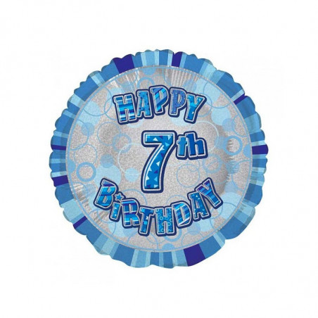 Ballon 7 ans Bleu Holographique - Septième anniversaire garçon