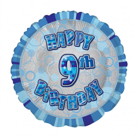 Ballon 9 ans Bleu Holographique - Neuvième anniversaire garçon