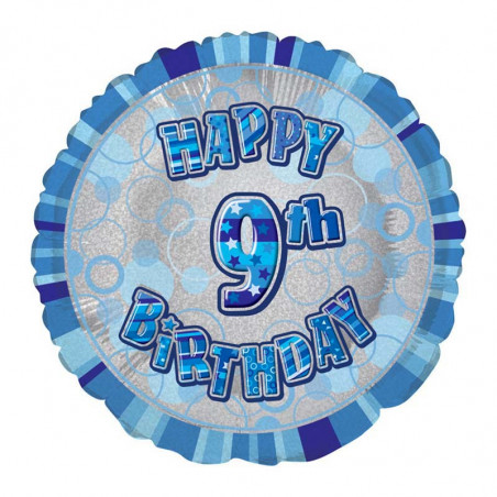 Ballon 9 ans Bleu Holographique - Neuvième anniversaire garçon