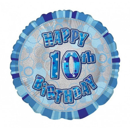 Ballon 10 ans Bleu Holographique - Dixième anniversaire garçon