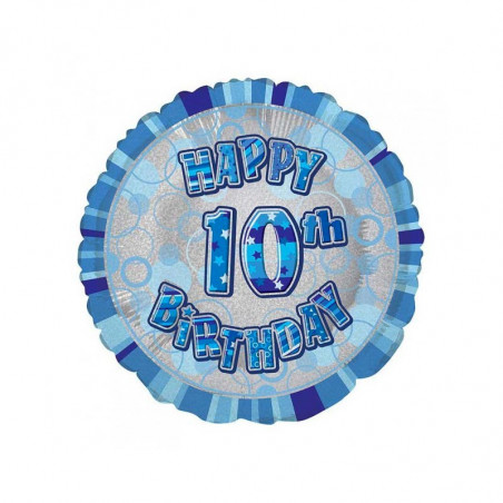 Ballon 10 ans Bleu Holographique - Dixième anniversaire garçon