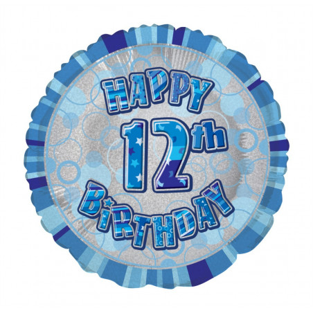 Ballon 12 ans Bleu Holographique - Douzième anniversaire garçon