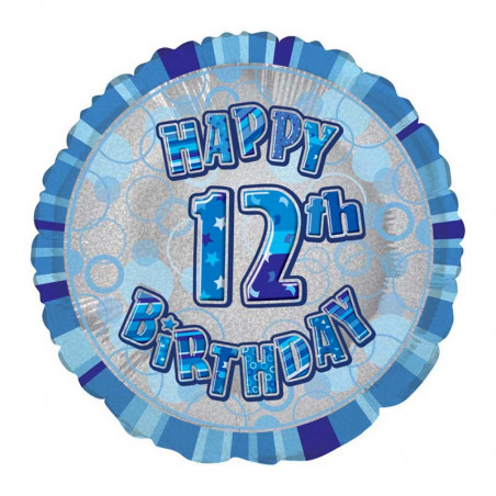 Ballon 12 ans Bleu Holographique - Douzième anniversaire garçon