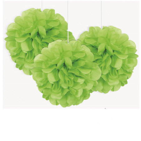 3 Petits Pompons Vert en Papier de Soie 23cm Décoration de Fête