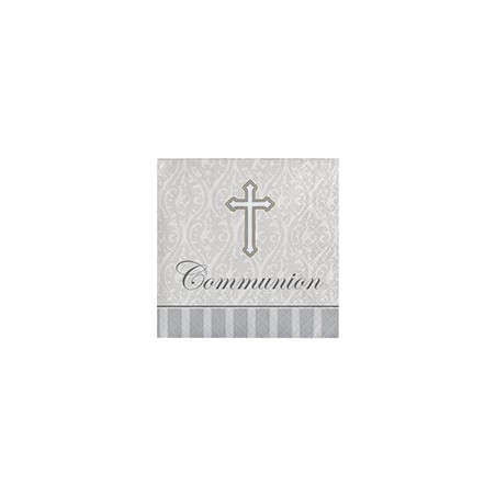 Grandes Serviettes Grises en Papier Croix Communion