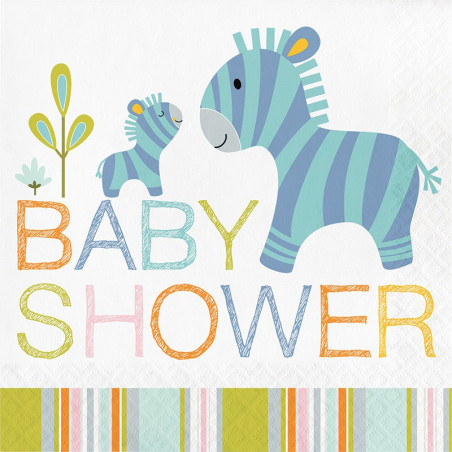 Serviettes en Papier Baby Shower Baby Animaux du Zoo Jungle