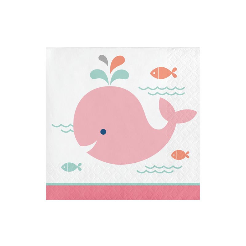 Grandes Serviettes Baby Shower Baleine Pastel et Mint