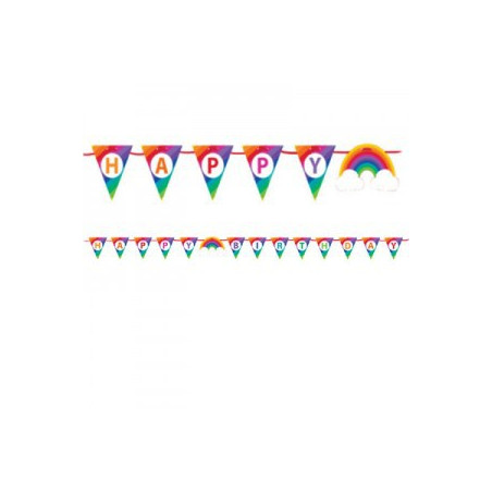 Banderole à Fanions Happy Birthday Arc-en-ciel et Nuages Collection Rainbow Party