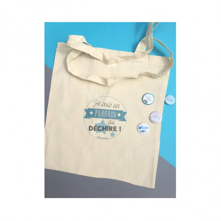 Tote Bag Parrain Qui Déchire Bleu - Sac coton naturel