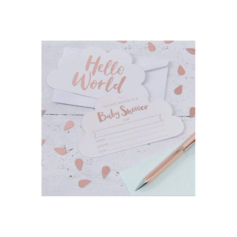 Invitation Nuages Baby Shower Hello World