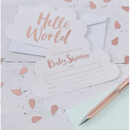 Invitation Nuages Baby Shower Hello World