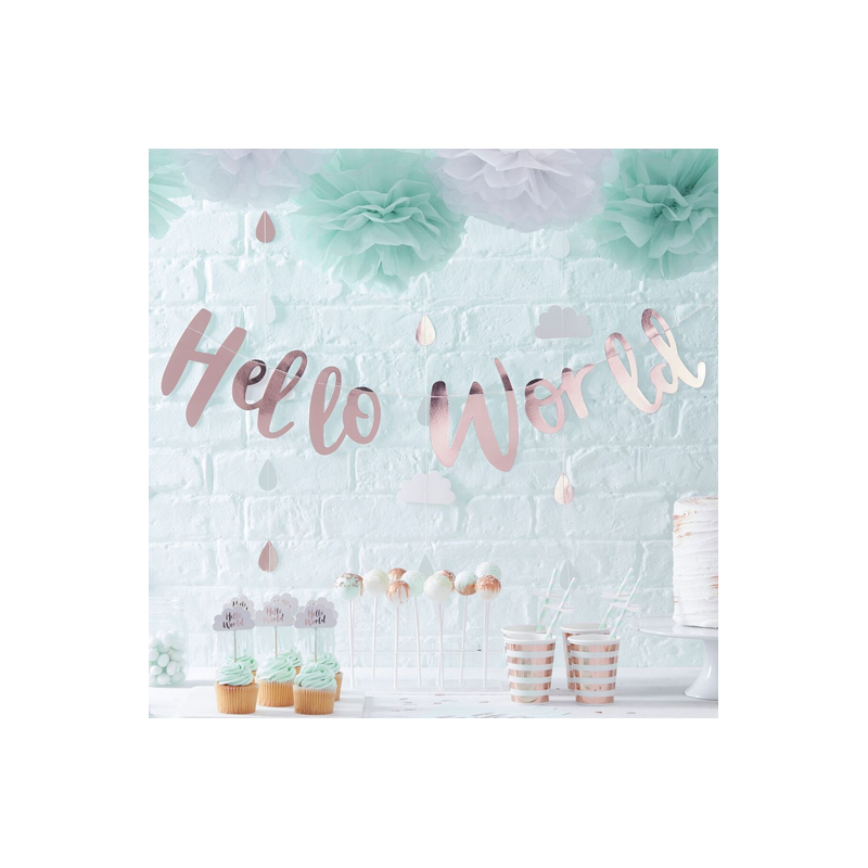 Banderole Rose Cuivré Hello World Baby Shower 