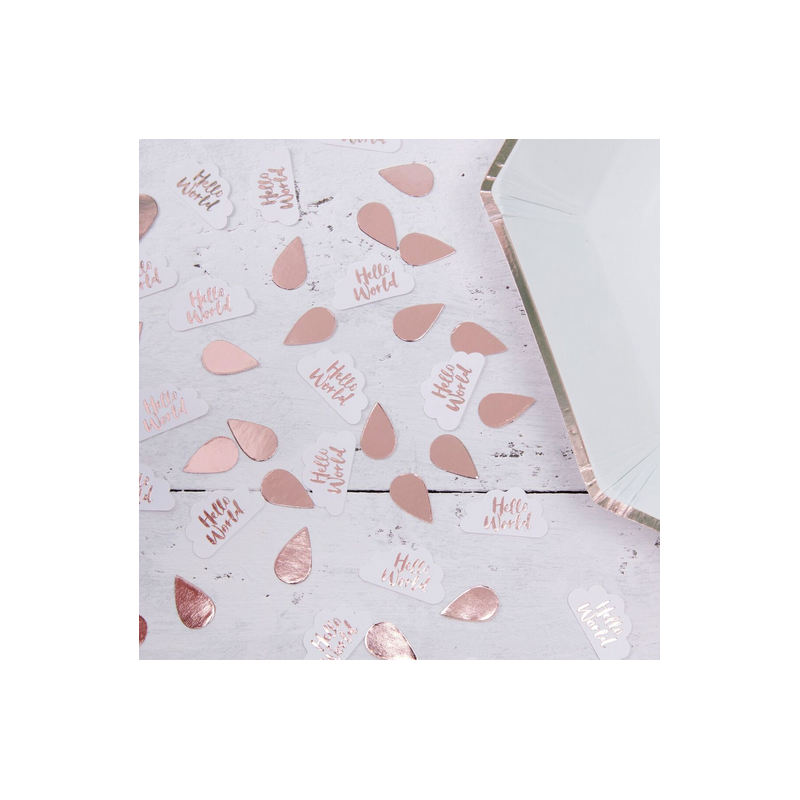 Confettis Nuages et Gouttes d'eauHello World Rose Cuivré Mint Baby Shower