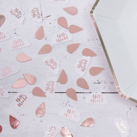 Confettis Nuages et Gouttes d'eauHello World Rose Cuivré Mint Baby Shower Confettis Nuages et Gouttes d'eauHello World Rose Cuivré Mint Baby Shower